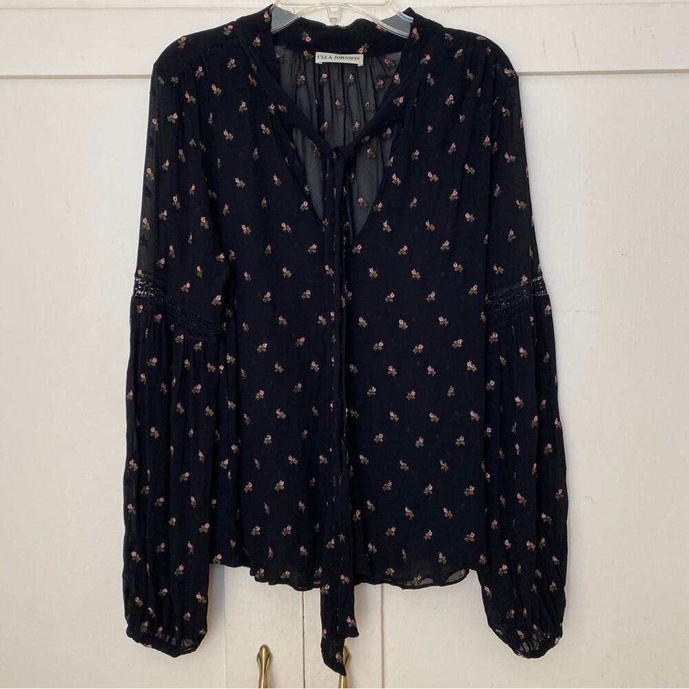 Ulla Johnson Embroidered Floral Sheer Top In Raven Black 2